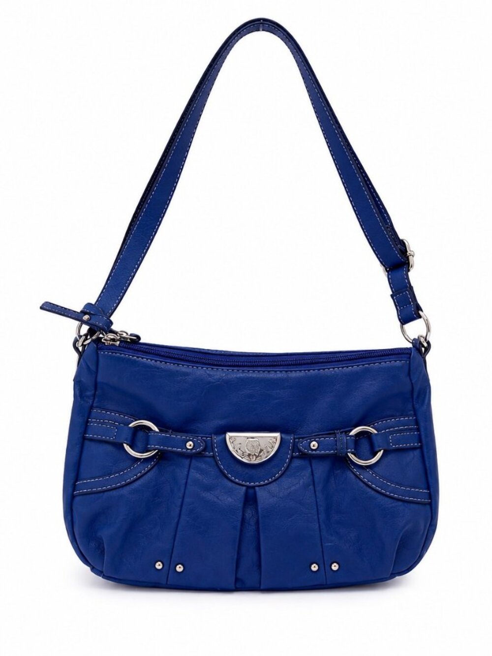 Rosetti Blue Faux Leather Crossbody Shoulder Bag Adjustable Strap Silver Vintage